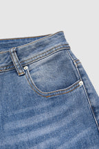 Raw Hem Embroidery Mid Waist Straight Leg Crop Jeans