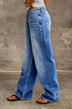 Wash Mid Waist Straight Leg Jeans