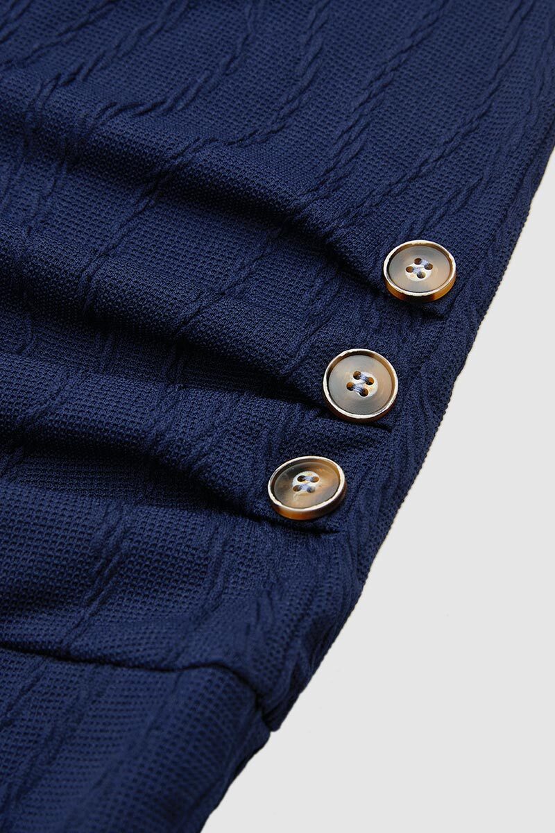 Textured Button Side Round Neck Long Sleeve T-Shirt