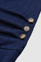 Textured Button Side Round Neck Long Sleeve T-Shirt