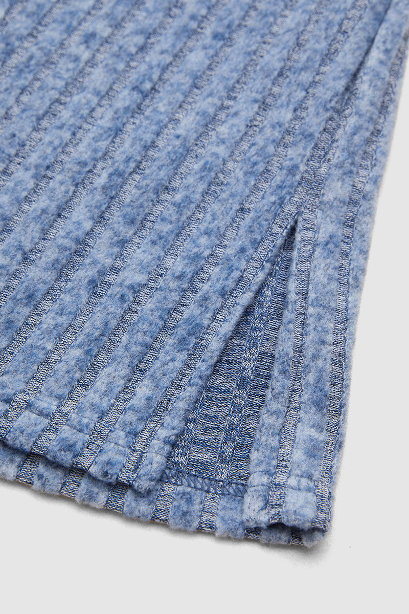 Solid Ribbed Split Side Button Up Long Sleeve Cardigan