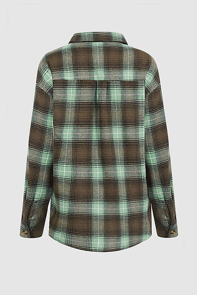 Plaid Pattern Flap Pocket Button Front Asymmetrical Hem Shirt
