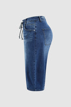 Wash Stitch Detail Drawstring Mid Rise Bermuda Shorts