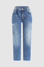 Raw Hem Ripped Mid Rise Straight Leg Crop Jeans