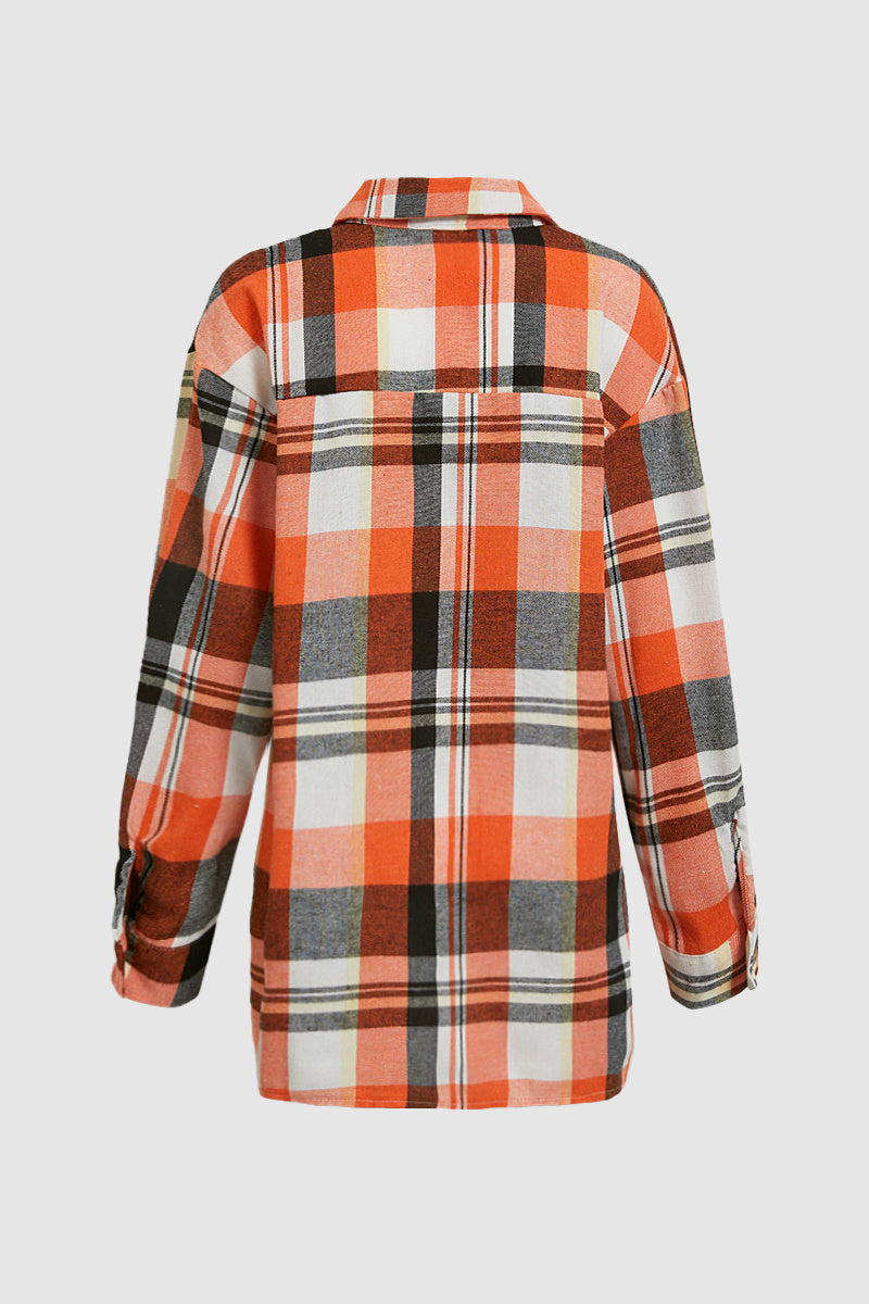 Plaid Pattern Patch Pocket Button Front Shirt