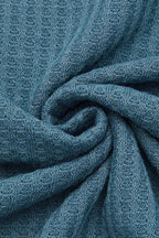 Waffle Knit Pocket Front Notched Neck Long Sleeve T-Shirt