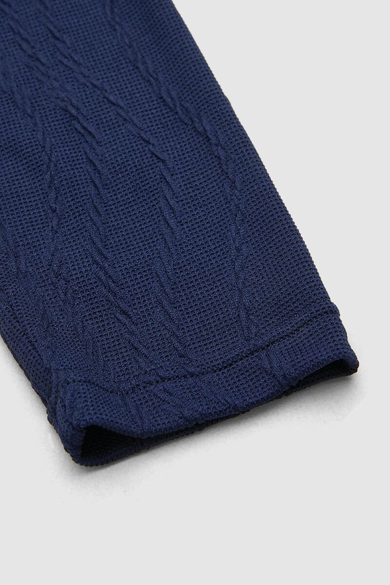 Textured Button Side Round Neck Long Sleeve T-Shirt