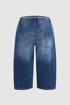 Wash Stitch Detail Drawstring Mid Rise Bermuda Shorts