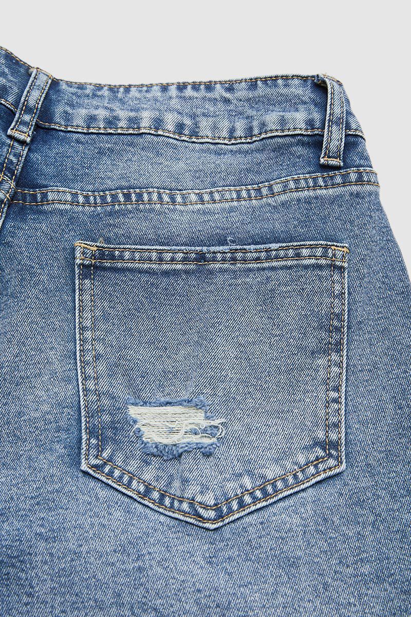 Raw Hem Ripped Mid Rise Straight Leg Crop Jeans