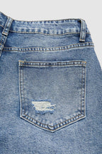 Raw Hem Ripped Mid Rise Straight Leg Crop Jeans