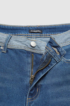 Colorblock Flap Pocket Back Low Rise Straight Leg Jeans