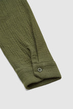 Solid Button Front High Neck Long Sleeve Blouse