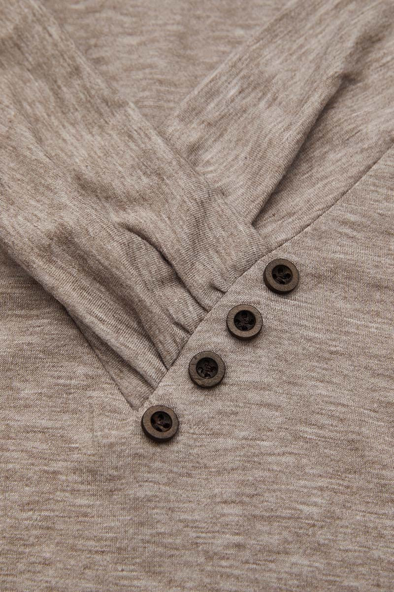 Asymmetrical Button Decor V Neck Long Sleeve T-Shirt