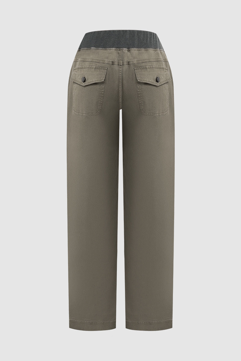 Solid Seam Detail Drawstring Mid Rise Straight Leg Pants