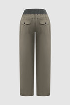 Solid Seam Detail Drawstring Mid Rise Straight Leg Pants