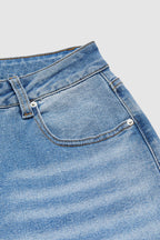 Wash Floral Embroidery Mid Rise Straight Leg Jeans