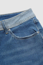 Colorblock Flap Pocket Back Low Rise Straight Leg Jeans