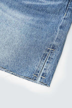 Split Raw Hem Mid Waist Denim Mid Thigh Shorts