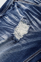 Wash Ripped Contrast Stitch Double Button Low Rise Bootcut Jeans