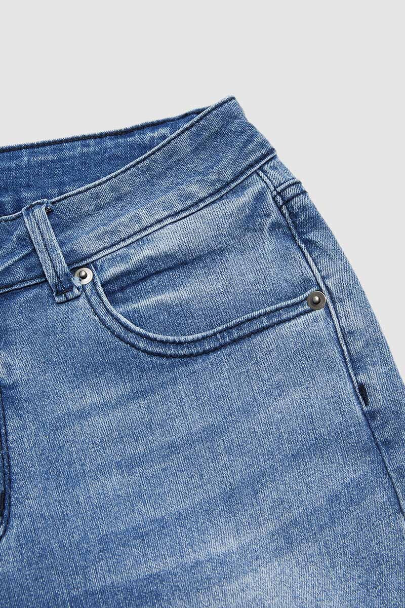 Floral Embroidery Wash Mid Waist Bootcut Jeans