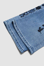 Floral Embroidery Wash Mid Waist Bootcut Jeans