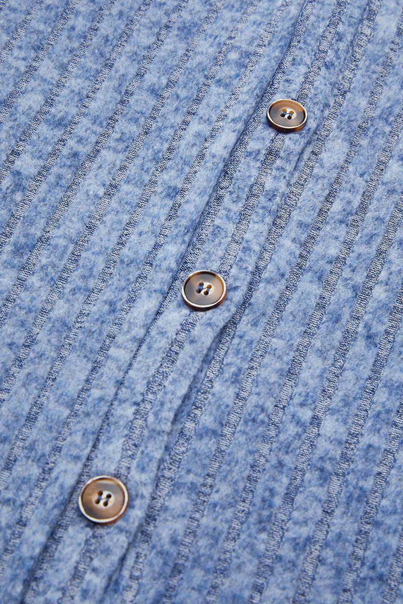 Solid Ribbed Split Side Button Up Long Sleeve Cardigan