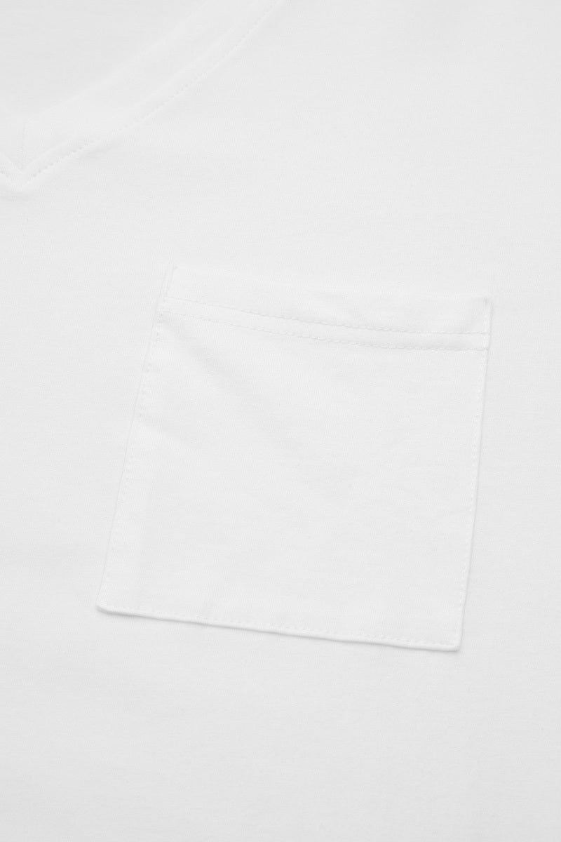 Solid Split Pocket Front V Neck Gathered Sleeve T-Shirt