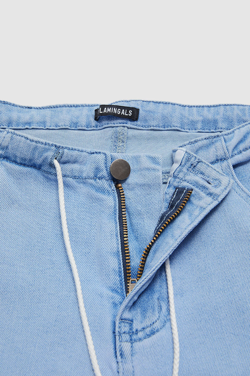 Drawstring Adjustable Mid Waist Straight Leg Jeans