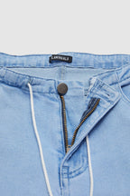 Drawstring Adjustable Mid Waist Straight Leg Jeans