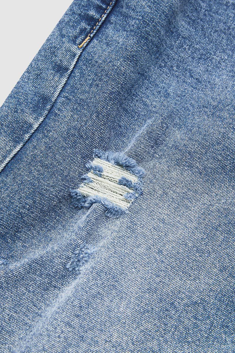 Raw Hem Ripped Mid Rise Straight Leg Crop Jeans