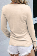 Solid Button Front Round Neck Long Sleeve T-Shirt
