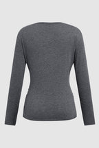 Solid Wrap Ruched V Neck Long Sleeve T-Shirt