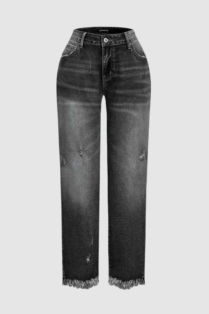 Wash Raw Hem Ripped Mid Rise Crop Barrel Leg Jeans