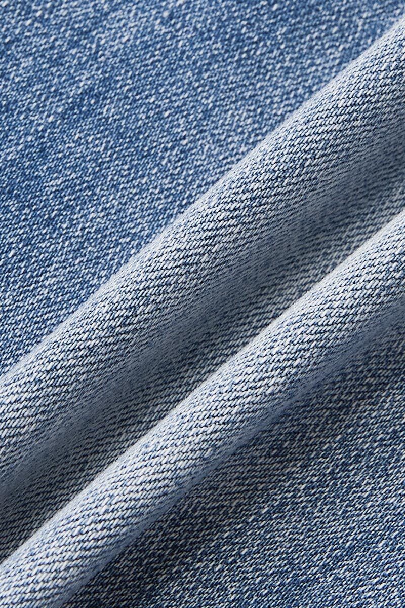 Raw Hem Embroidery Mid Waist Straight Leg Crop Jeans